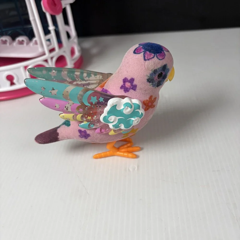 Lot of 2 Little Live Pets Talking Interactive Birds with Pink Birdcage Playset